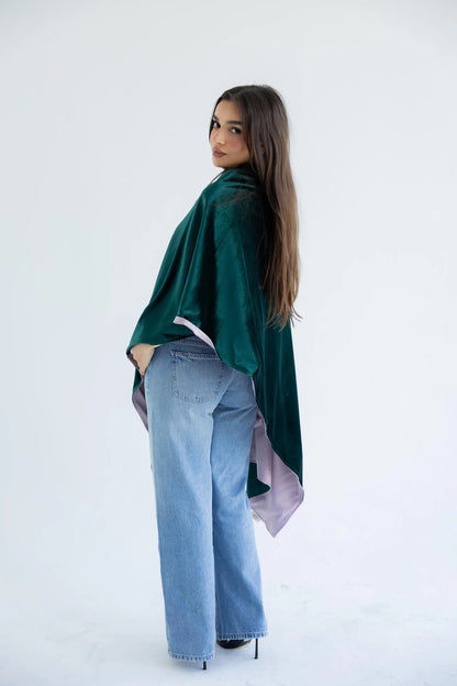 Emerald velvet shawl - back view