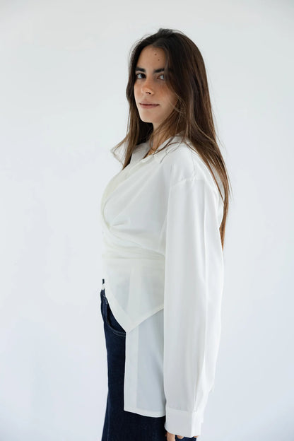 White wrap shirt - side view