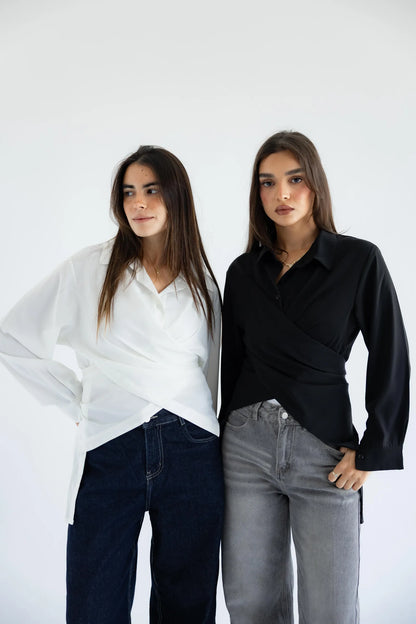 Linea wrap shirt in white and black