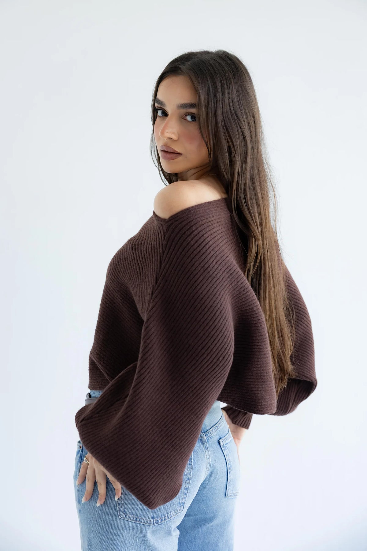 Cocoa brown ribbed pullover - back view