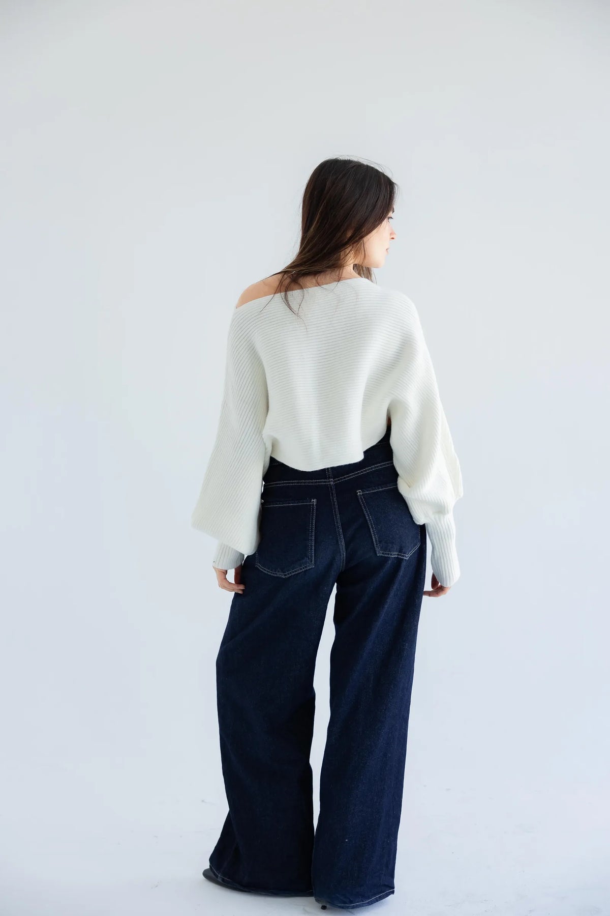 Ivory ribbed pullover - back view