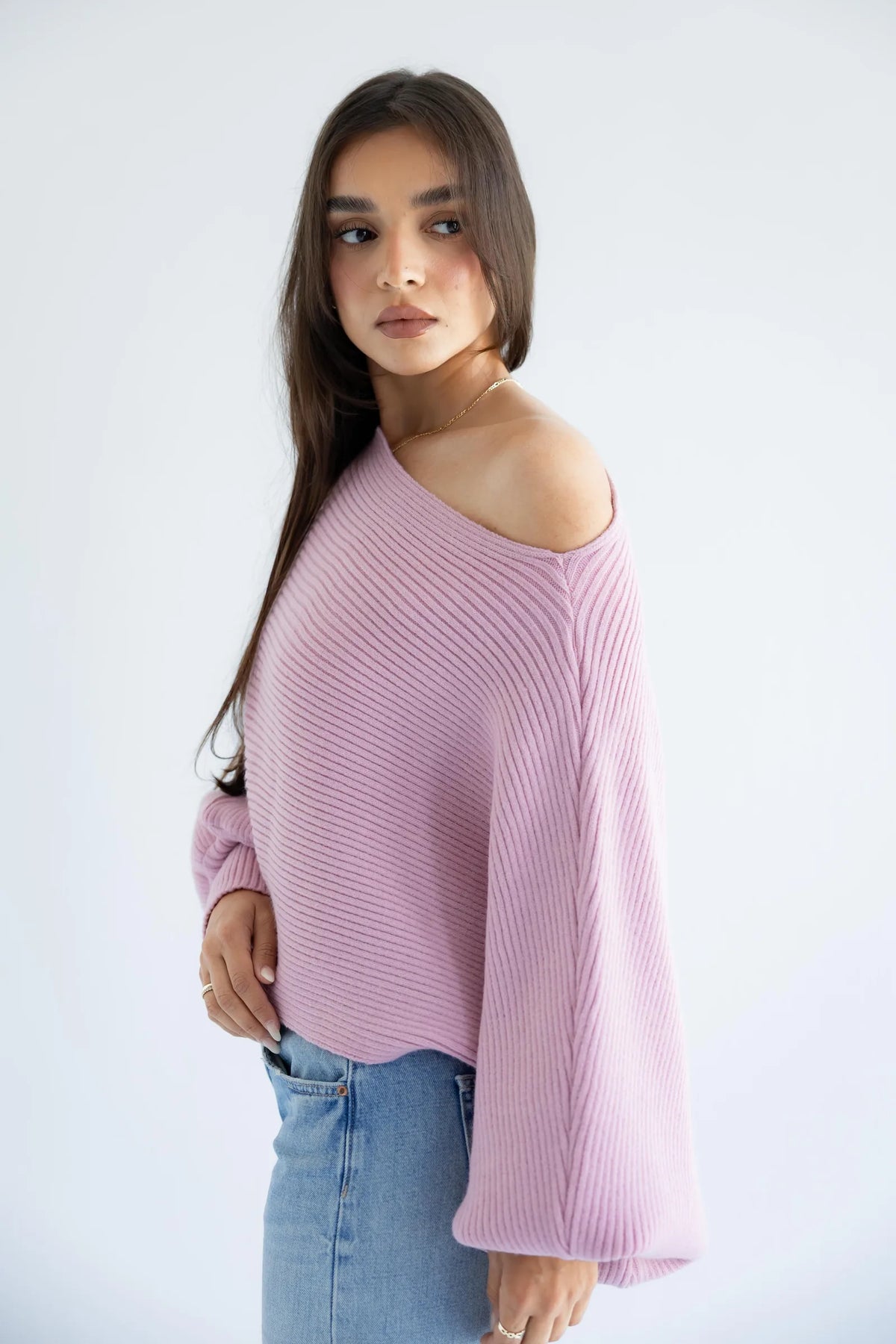Lilac ribbed pullover - side view