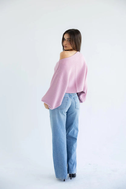 Lilac ribbed pullover - back view