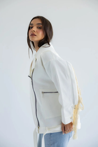 Off-white fringe biker jacket - side view