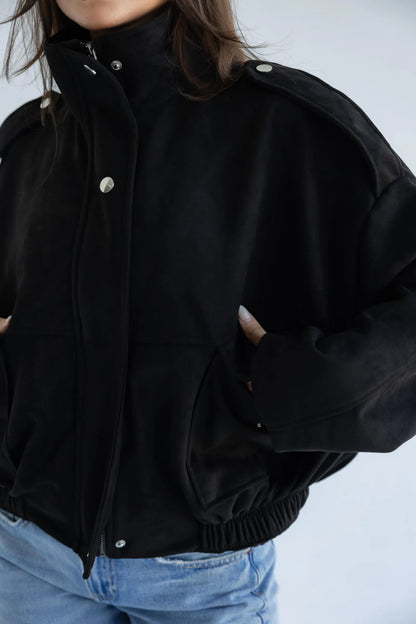 Close-up of epaulettes, snap placket and flap pocket