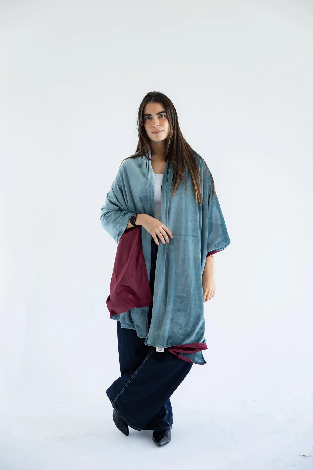 Sage x wine velvet shawl - full length