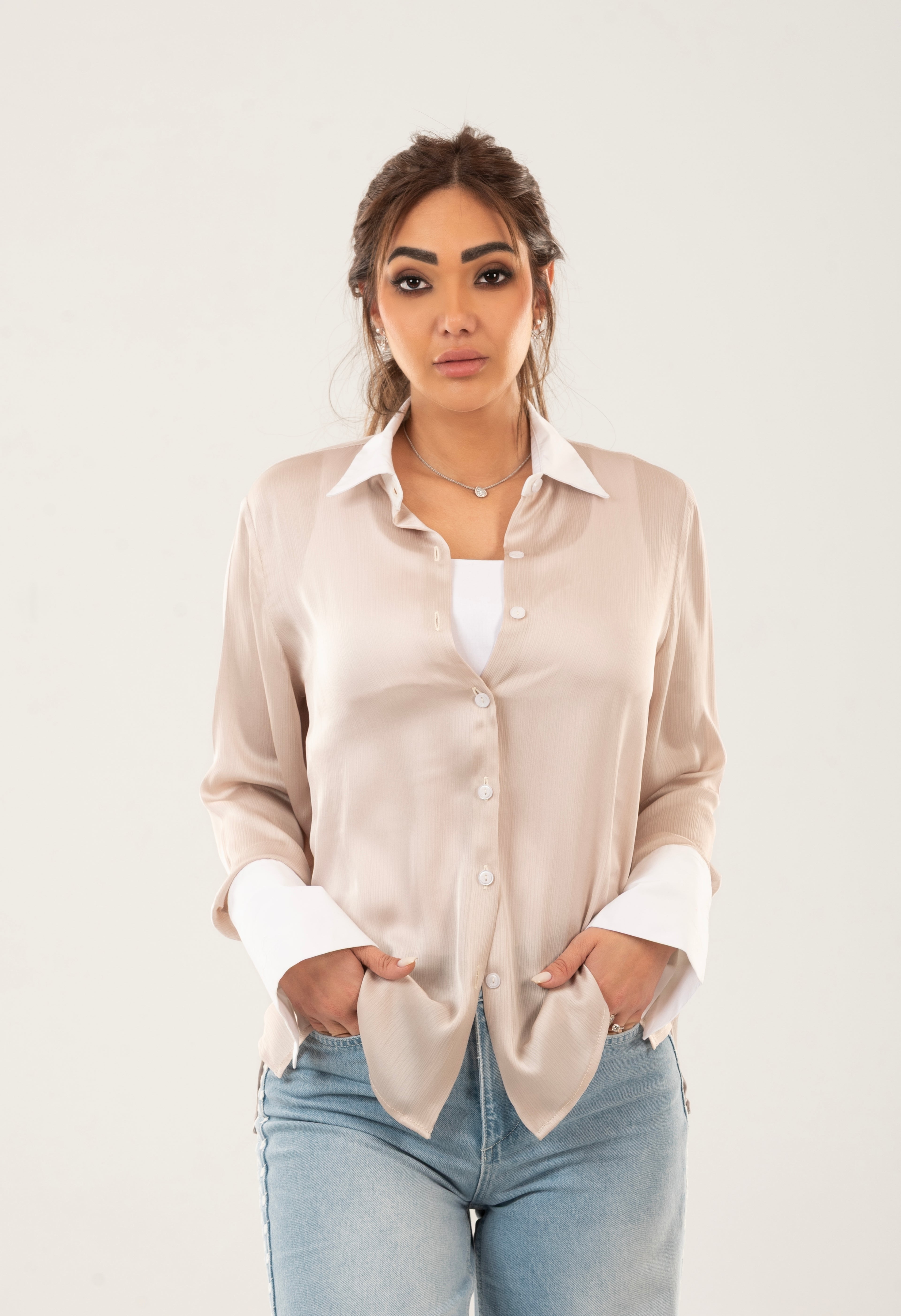 Satin Button-Up Blouse