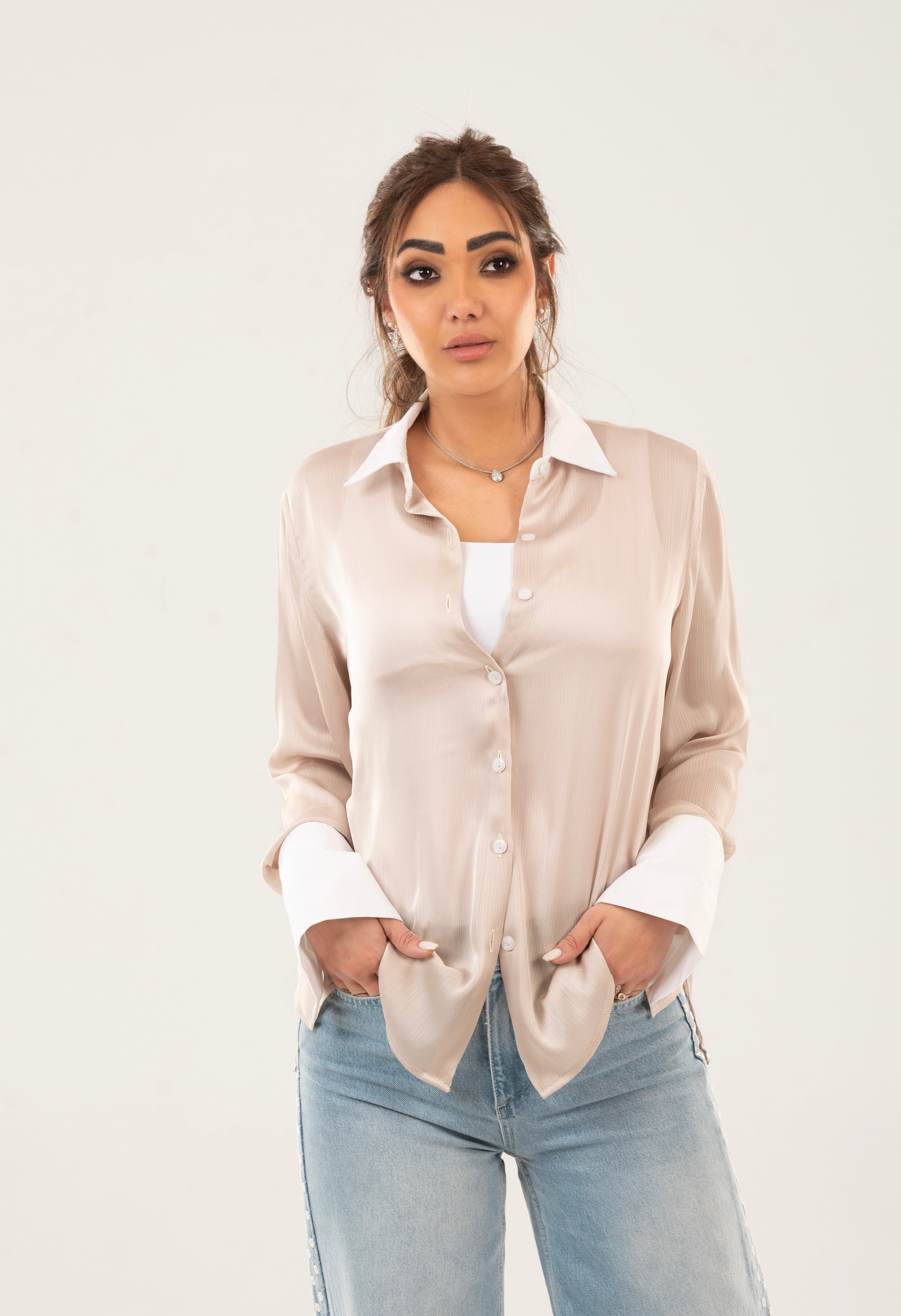 Satin Button-Up Blouse