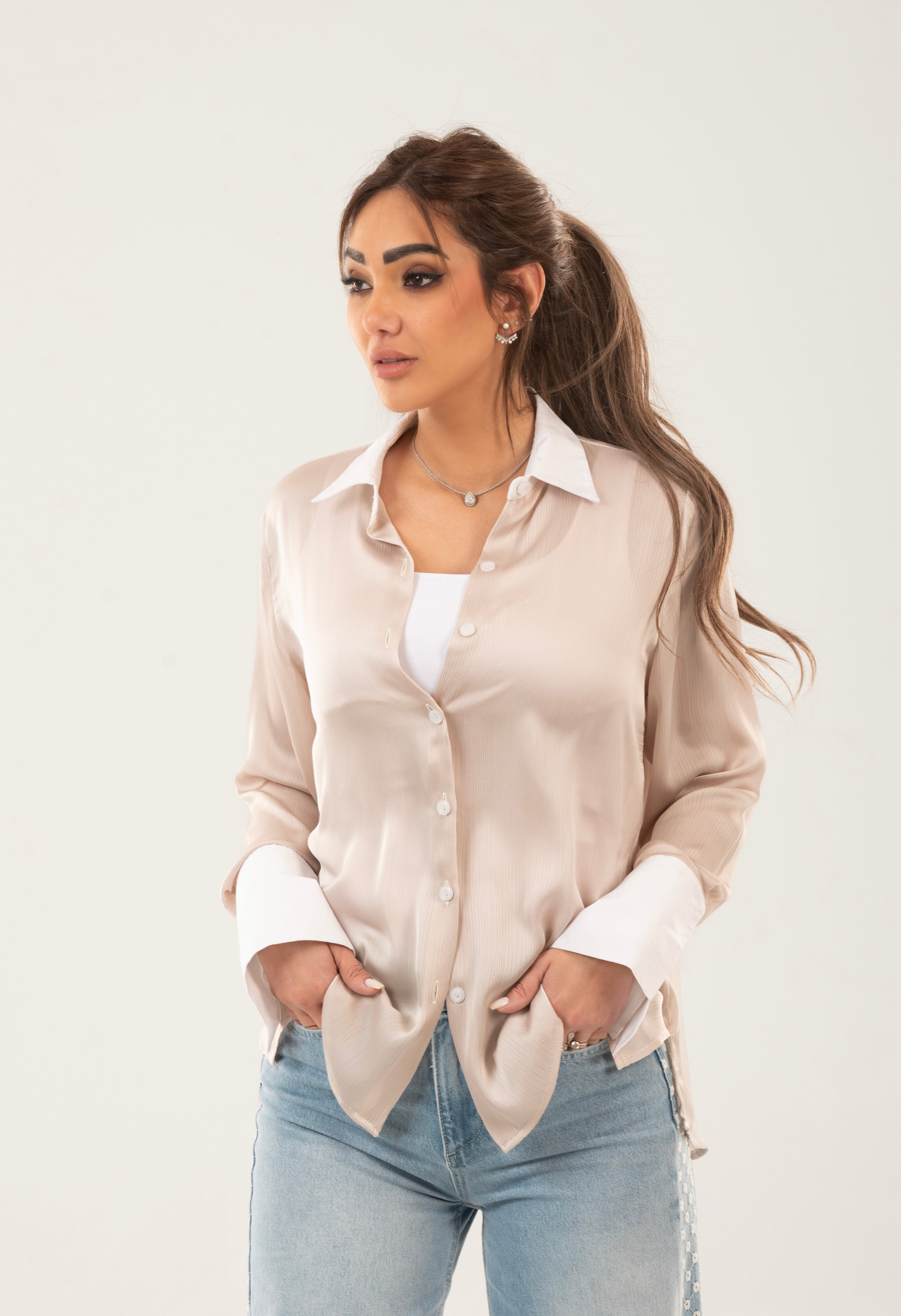 Satin Button-Up Blouse
