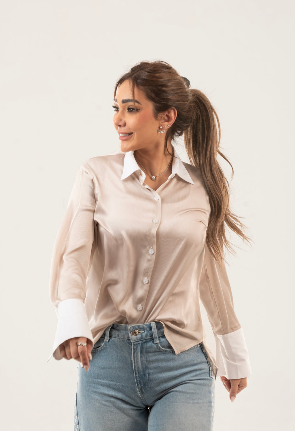 Satin Button-Up Blouse