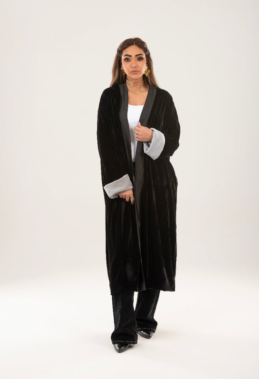 Velvet satin lining kimono - Silver