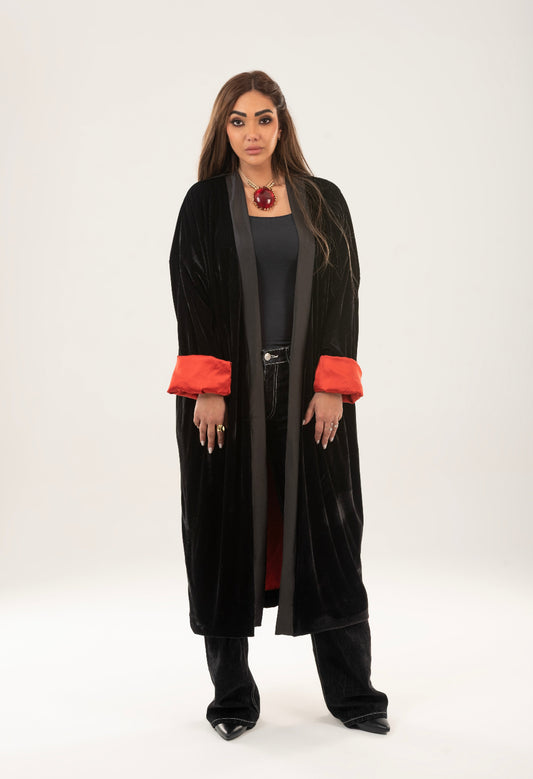 Velvet satin lining kimono - Red