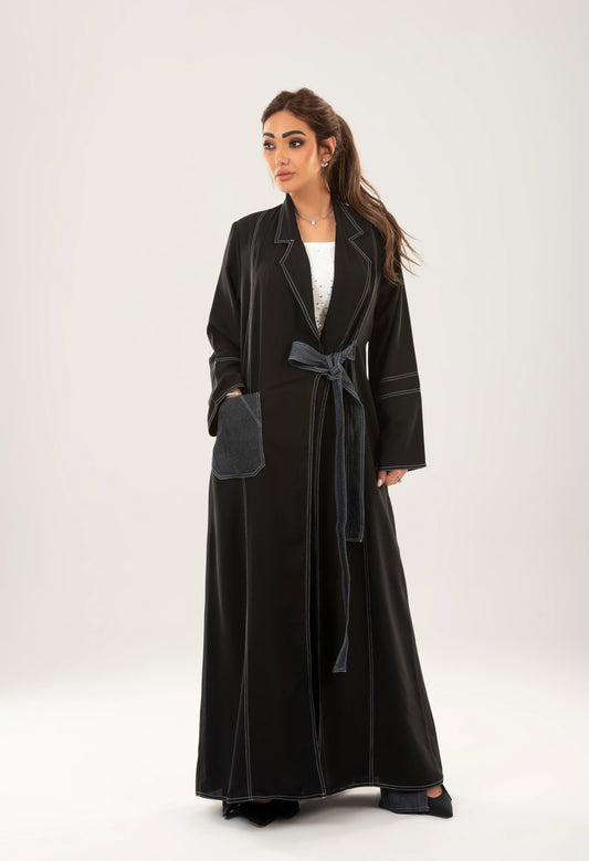 Stylish Black Abaya with Contrast Stitching