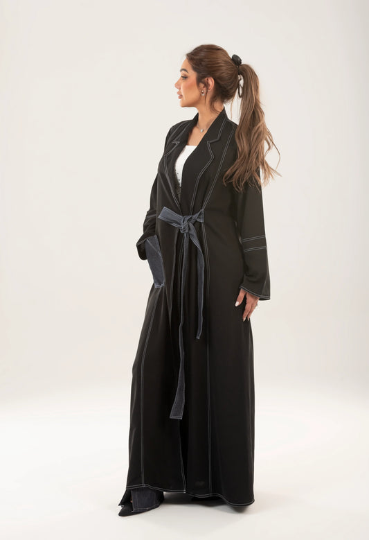 Stylish Black Abaya with Contrast Stitching