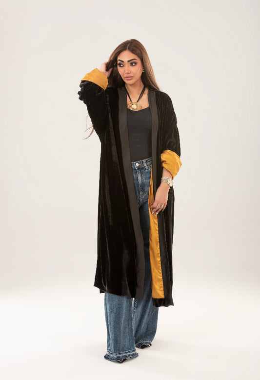 Velvet satin lining kimono - Gold