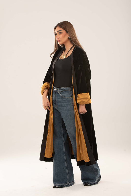 Velvet satin lining kimono - Gold